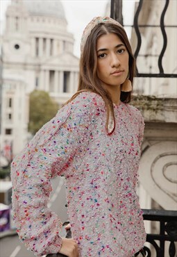Pink Fuzzy Feel Speckled Cable Detail Jumper