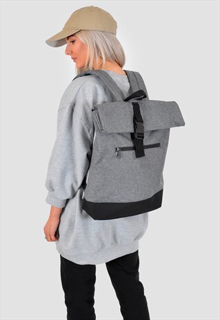 GREY MARL ROLL TOP LAPTOP BACKPACK