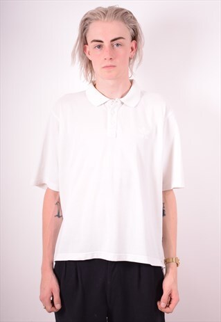ADIDAS MENS VINTAGE POLO SHIRT LARGE WHITE 90S