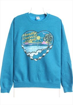 Vintage 90's Gildan Sweatshirt Decent Vibes Crewneck Blue