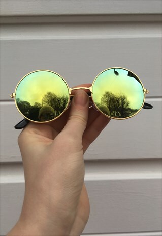 UNISEX 80S STYLE CIRCLE HOLOGRAPHIC REFLECTIVE SUNGLASSES