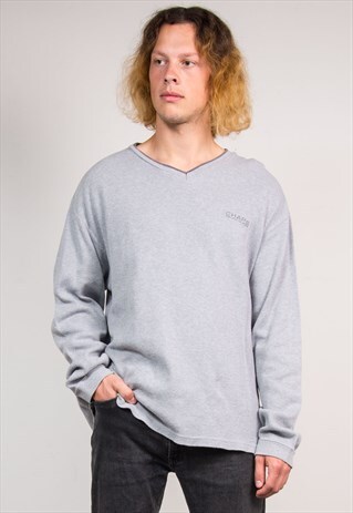 VINTAGE 90'S RALPH LAUREN GREY RIBBED SWEATSHIRT