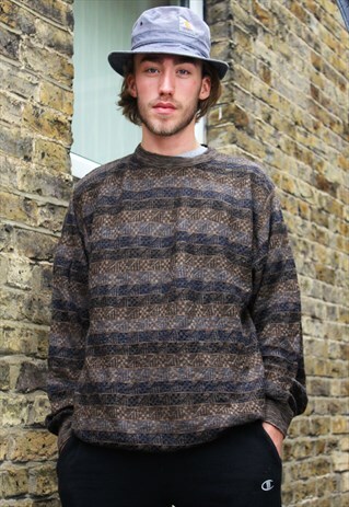 VINTAGE / 80'S / BROWN PATTERNED JUMPER