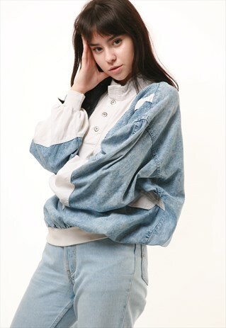 80S VINTAGE OVERSIZED DENIM PATTERN SWEATSHIRT TOP 645