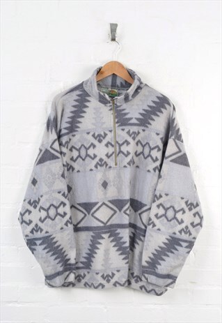 Vintage Fleece 1/4 Zip Aztec Pattern Lilac/Grey Large