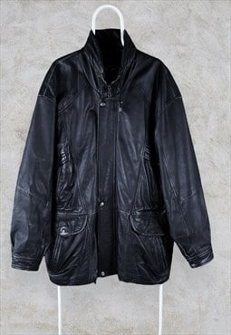 Montana Black Leather Jacket Genuine Heavweight Men's XL