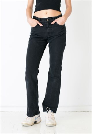 VINTAGE BLACK HIGH WAIST WIDE LEG RETRO MUSTANG DENIM JEANS