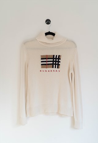 Y2K 00S RARE BURBERRY CREAM TURTLE NECK KNIT SWEATER JUMPER