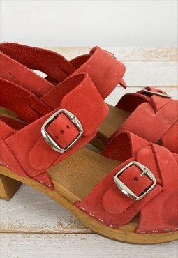 Vintage MOHEDA Women's Leather Heels Swedish Open Clogs