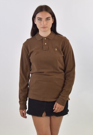 VINTAGE 90S BROWN RALPH LAUREN LONG SLEEVE POLO SHIRT