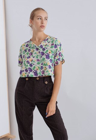 VINTAGE RELAXED FIT SHORT SLEEVE FLORAL REWORKED CROP TOP S