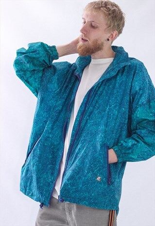 VINTAGE MENS K-WAY AZTEC RAINCOAT WINDBREAKER JACKET