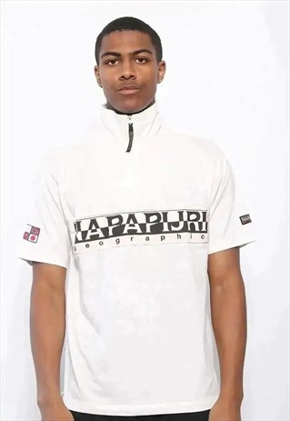 VINTAGE NAPAPIJRI LOGO 1/4 ZIP POLO SHIRT WHITE