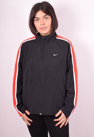 NIKE WOMENS VINTAGE TRACKSUIT TOP JACKET MEDIUM BLACK 90'S
