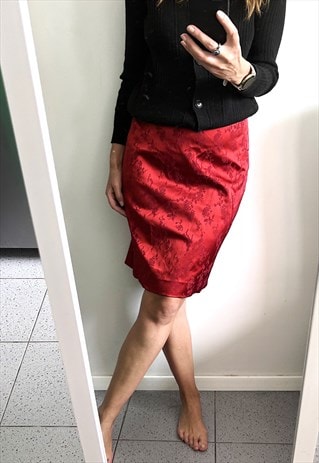 Cheongsam Red Floral Satin Skirt 