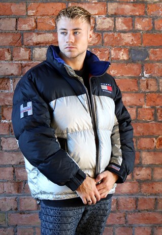 RARE SILVER AND BLACK TOMMY HILFIGER ATHLETIC PUFFER JACKET