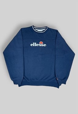 Vintage Ellesse Spellout Oversized Sweatshirt in Navy Blue