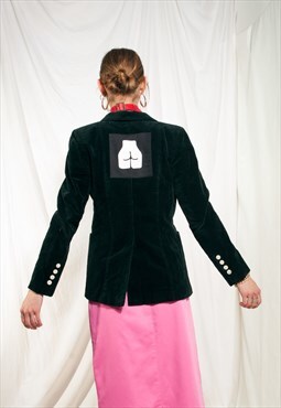 Vintage Blazer 70s Reworked Feminist Patch Velvet Jacket