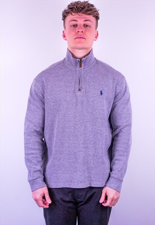 VINTAGE RALPH LAUREN 1/4 ZIP SWEATSHIRT IN GREY