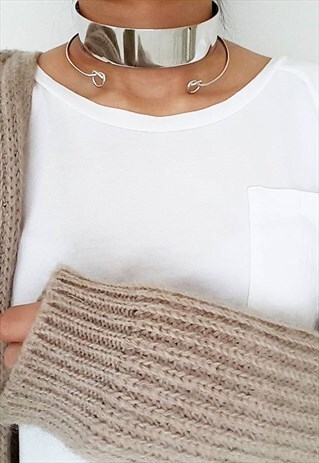 OPEN COLLAR DOUBLE KNOT CHOKER & MEDIUM METAL PLATED CHOKER