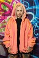 LUMINOUS FAUX FUR JACKET DETACHABLE NEON FLEECE PINK ORANGE