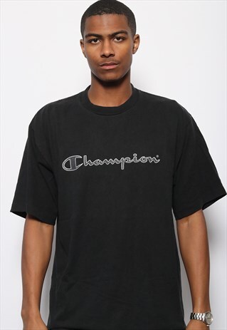 VINTAGE CHAMPION BIG LOGO SPELLOUT T-SHIRT BLACK