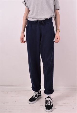 NIKE MENS VINTAGE TRACKSUIT TROUSERS LARGE NAVY BLUE 90S