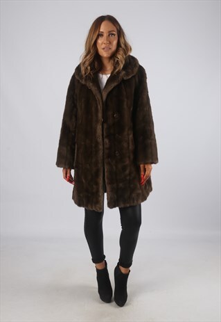 VINTAGE FAUX FUR COAT JACKET UK 14 SHORT MID (HBC)