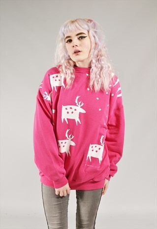 VINTAGE DEER SWEATER PINK