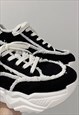 DISTRESS TRAINERS RAW FINISH DENIM SNEAKERS IN WHITE BLACK