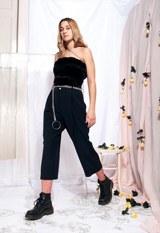 VINTAGE CROPPED TROUSERS REWORKED PLEATED MINIMALIST PANTS