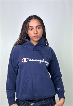 Navy Blue 90s Champion Embroidered Hoodie Sweatshirt