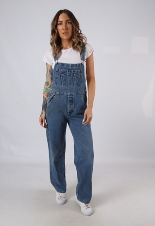 VINTAGE DENIM DUNGAREES OLD NAVY WIDE LEG UK 10 SMALL (A5E)