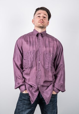 VINTAGE 1980S PURPLE SILK SHIRT