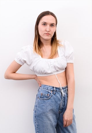 VINTAGE WOMEN'S ROMANTIC DIRNDL CROP OKTOBERFEST BLOUSE TOP