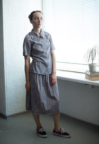 VINTAGE 80'S GREY SHIRT AND SKIRT CO-ORDINATES
