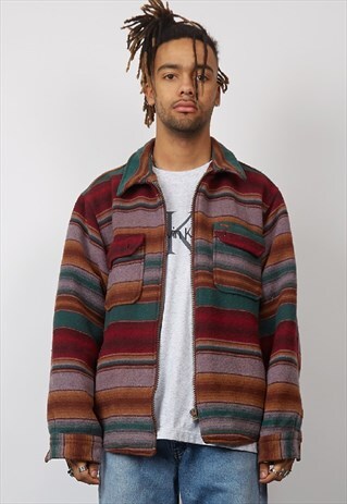 VINTAGE 80'S RIFLE MULTICOLOUR STRIPE WORKMAN JACKET