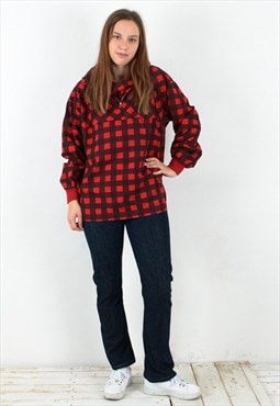 Vintage Women's L Anorak Wind Jacket Thin Red Hooded Plaid