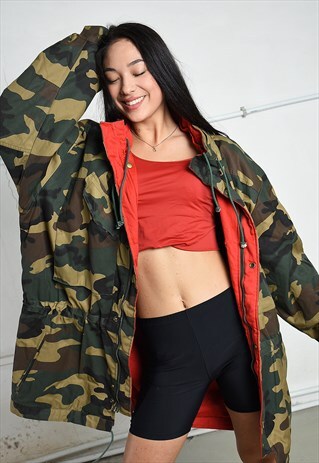 VINTAGE 90'S MILITARY STYLE PARKA JACKET IN MULTICOLOUR CAMO