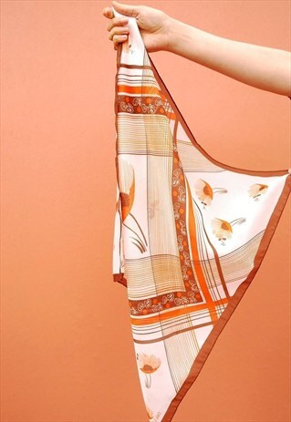 VINTAGE 70'S MOD PASTEL ABSTRACT POPPY & LINE PRINT SCARF