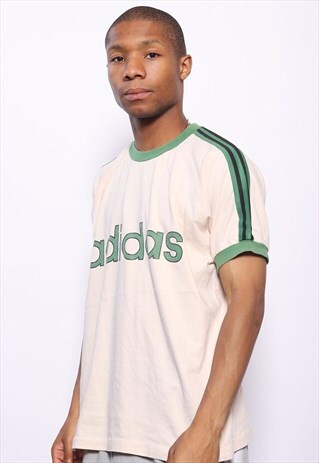 VINTAGE ADIDAS BIG LOGO SPELLOUT T-SHIRT CREAM GREEN