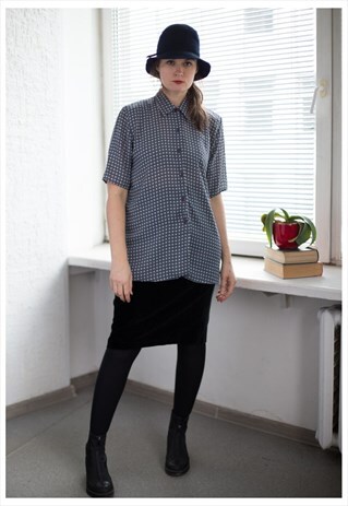 VINTAGE 80'S BLUE PATTERNED SHORT SLEEVED SHIRT
