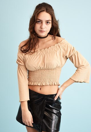 90'S RETRO BOHO OFF-SHOULDER FAUX SUEDE PARTY TOP
