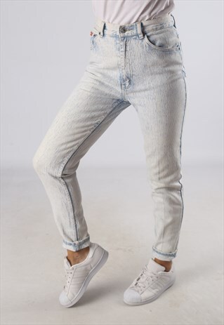 VINTAGE HIGH WAISTED DENIM JEANS ACID WASH UK 10 (T4S)