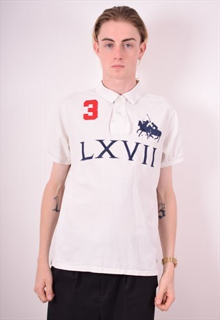 POLO RALPH LAUREN MENS VINTAGE RUGBY POLO SHIRT LARGE WHITE