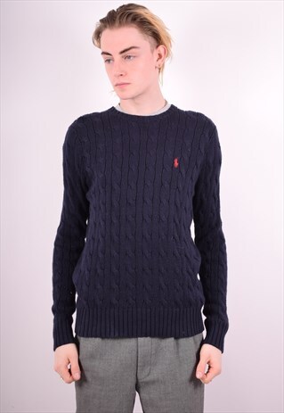 POLO RALPH LAUREN MENS VINTAGE JUMPER SWEATER SMALL BLUE 90S