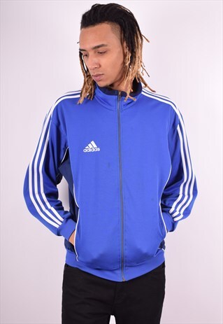 ADIDAS MENS VINTAGE TRACKSUIT TOP JACKET MEDIUM BLUE 90'S