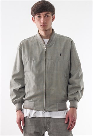 VINTAGE YVES SAINT LAURENT BOMBER 90S GREEN CHECKED