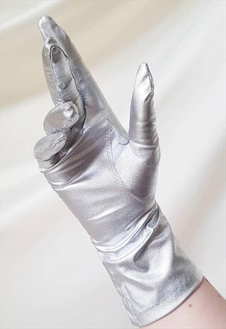 VINTAGE 60S METALLIC SILVER LONG EVENING GLOVES / BRIDAL
