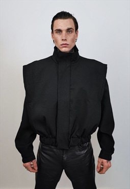 Cyber punk denim jacket futuristic jean bomber jacket black